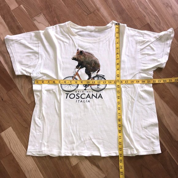 Toscana Italiana Pig Riding Bicycle Vintage 90s T-Shirt M Well-Worn Oversized - Picture 11 of 11